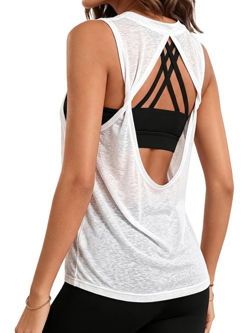 Twist Open Back Sheer Workout Tank Top for Women - Athletic Gym Shirt
